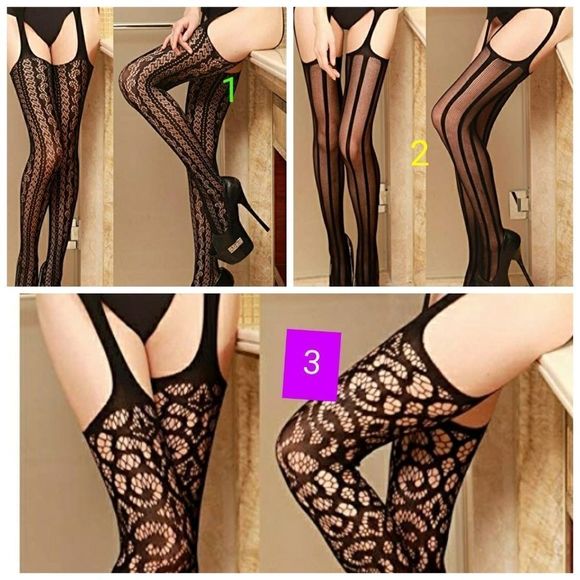 Womens Fishnet Tights Suspender Pantyhose Thigh-Hi - Picture 2 of 2